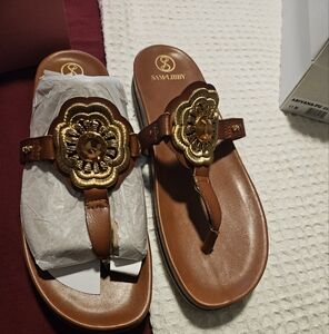 Sam & Libby Brown Sandals with Gold Accents